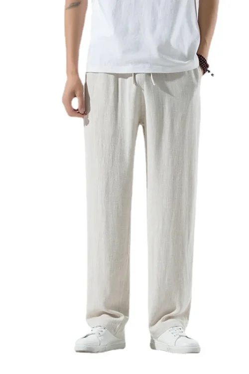 Cotton and Linen Trousers Black Blue Fashion Simple Pants Loose Breathable Daily Formal Trousers Men