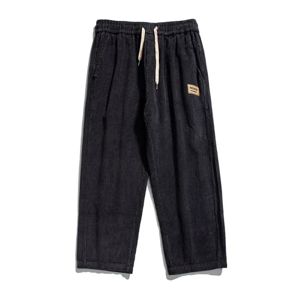 Corduroy Pants Plain Loose Drawstring Casual Blank Khaki Wide Leg Corduroy Pants for Men