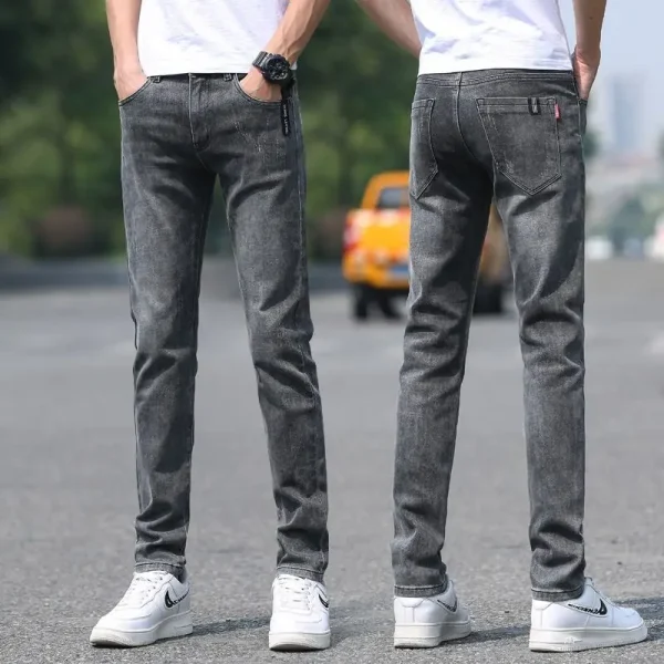 2025 Spring Summer Trendy Jeans for Men Versatile Light Color Straight Pants Casual Solid Small Feet for Everyday Use - Image 3