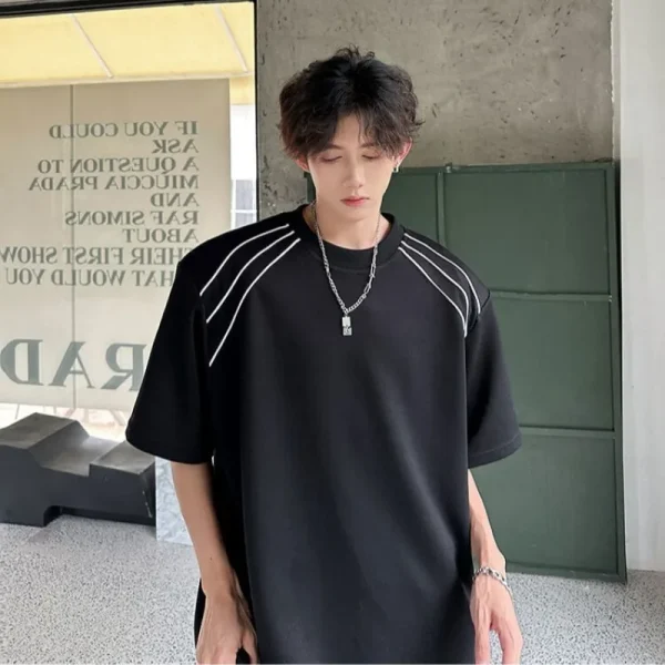 Men's Summer Short Sleeve T-Shirt Trendy High Street Design Loose Casual Half Sleeve Stylist Niche American Style - Image 2