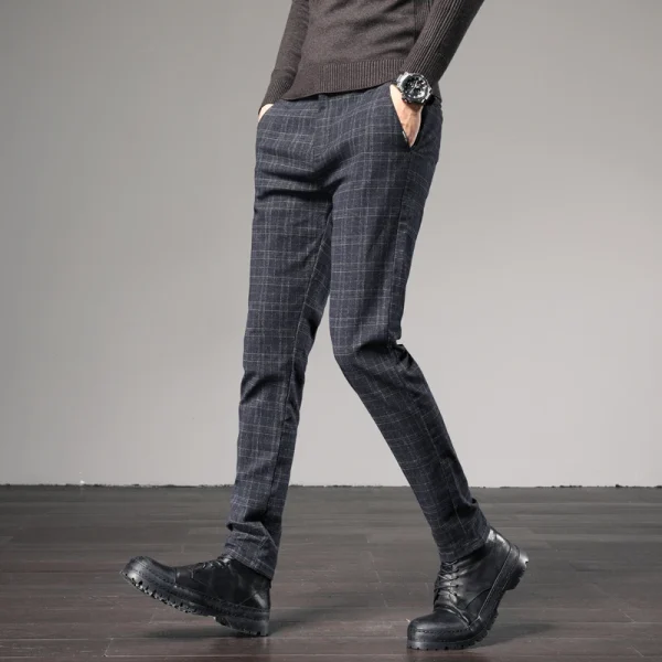 Cheap Price Black Grey Blue Men's Causal British Style Slim Fit Plaid Check Chino Pants Trousers for Men - Image 5