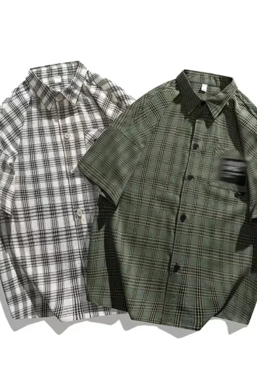 High Quality Polyester Button up Shirt Fashion Thick Warm Solid Color Short Sleeve Plus Size Plaid Shirt for Men