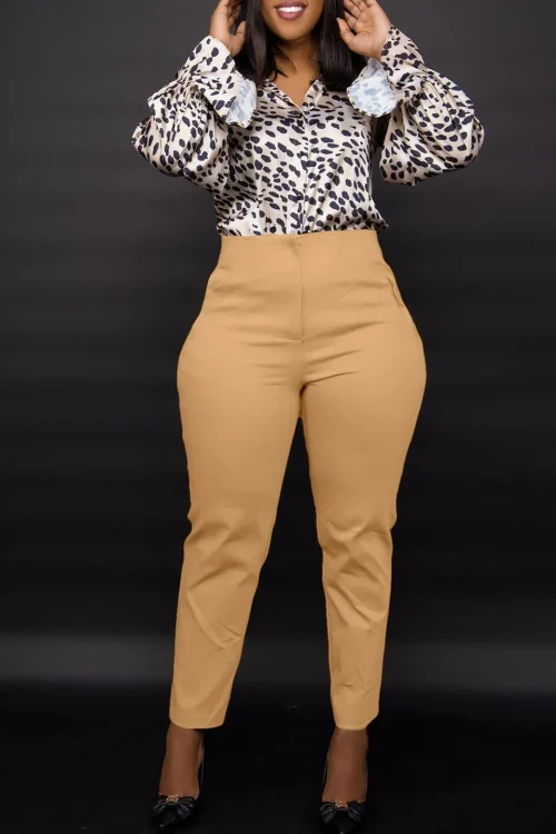Women’s Casual Professional Solid Color Trousers High-Waisted Slim Fit Nine-Point Commuter Pants