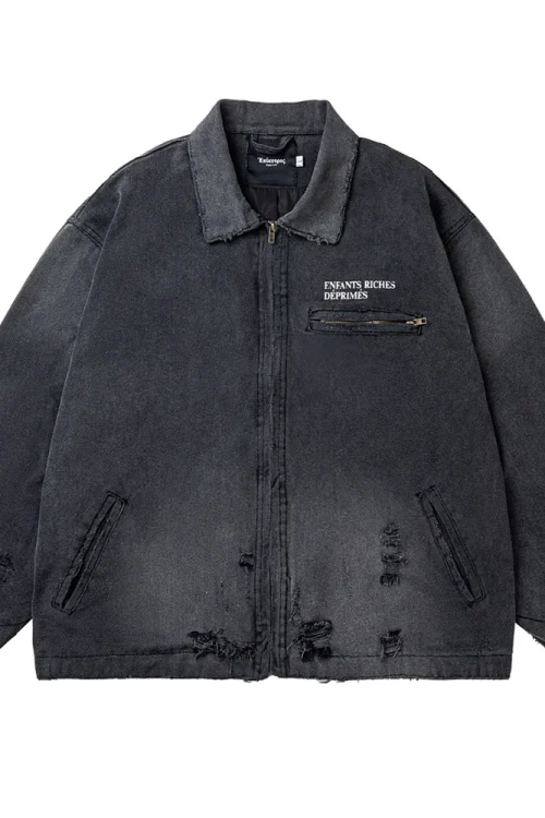 Cleanfit Short Distressed Jacket for Men and Women Vintage Style Heavy-Duty Washed Destroyed Coat for Autumn
