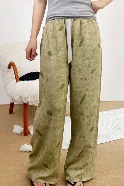 Women’s New Summer  Pants Thin Wide-Leg Beach Pants Casual Walk Nine-Point Pants in Large Size