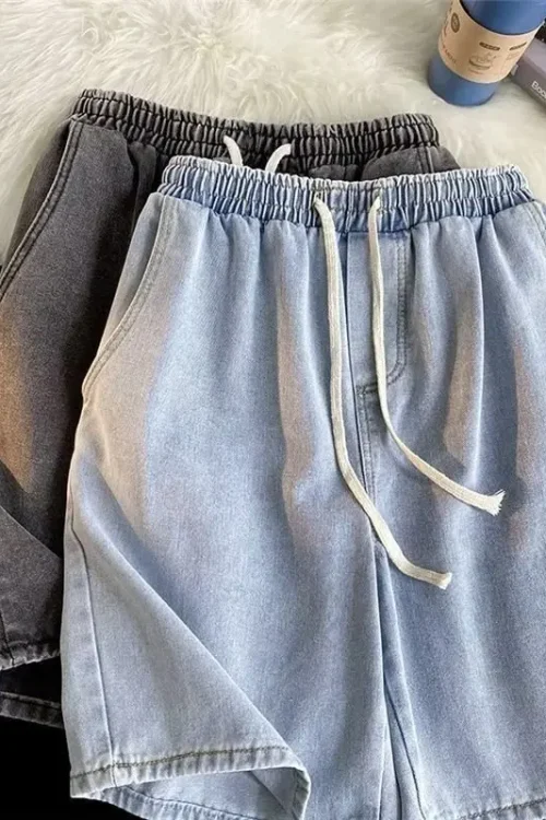 Men’s Trendy Summer Sports Pants 100% Cotton Five-Point Elastic Waist Straight Loose Fit Drawstring Casual Sports-Perfect