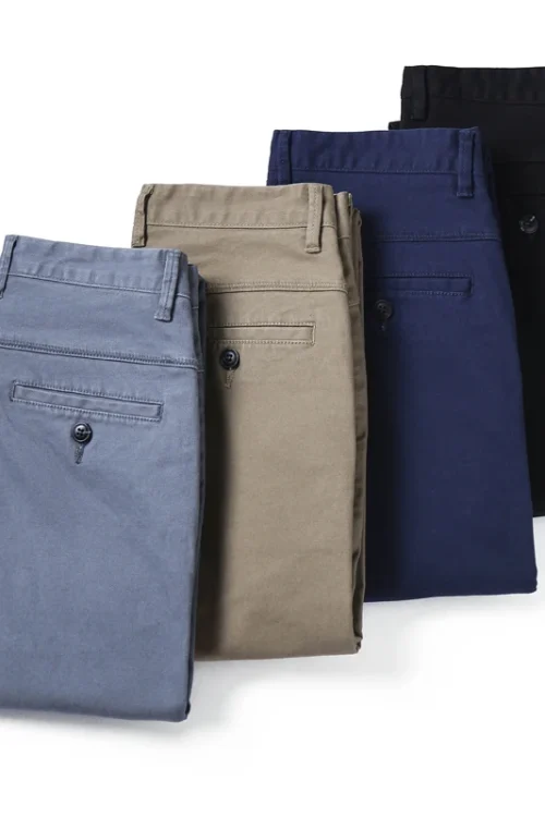 Casual Classic Cotton Soft Light Slim Fit Straight Men Dress Chino Khaki Trousers Pants