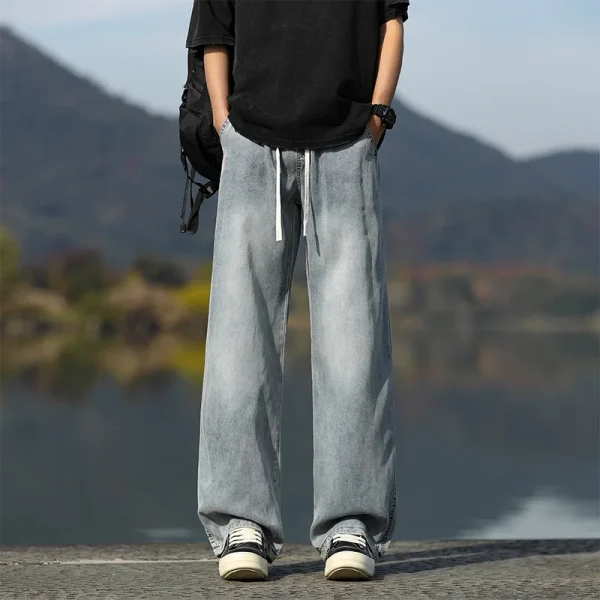 2025 Summer Retro Jeans for Men American High Street Trendy Loose Straight Wide Leg Casual Pants 3D Washed Denim Technique