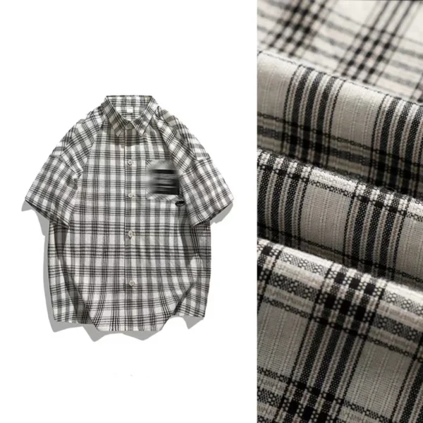 High Quality Polyester Button up Shirt Fashion Thick Warm Solid Color Short Sleeve Plus Size Plaid Shirt for Men - Image 5