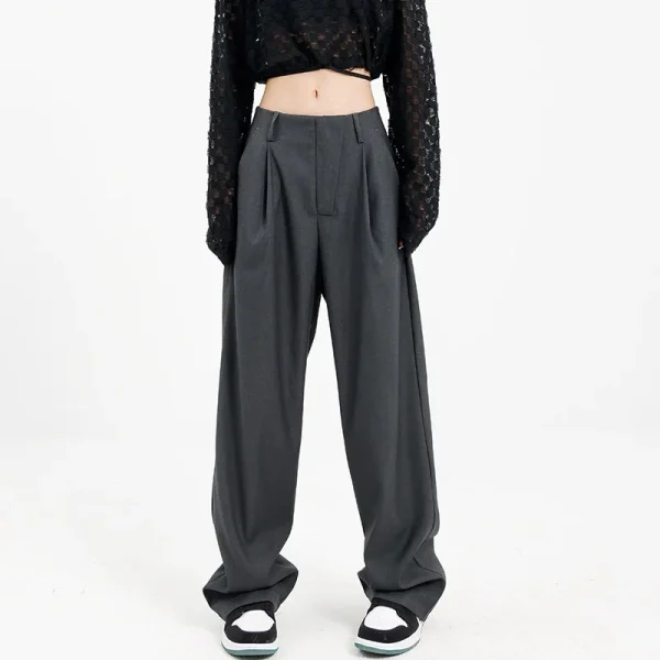 Women's Stylish Design Spring Summer Straight-Leg Trousers Sensual Draping New Arrival Wide-Leg Casual Pants Mid-High Loose - Image 4