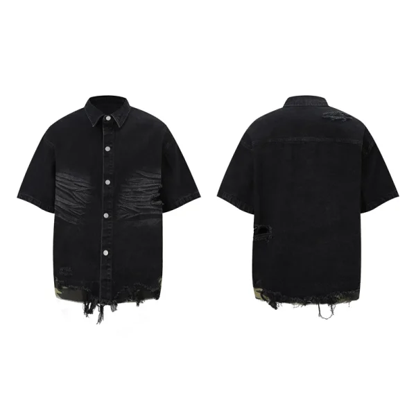 Fashionable Cut-Edge Stitching Leopard Print Japanese Style Denim Shirt and Shorts Sets Men's Casual  Half-Sleeved Clothing Suit