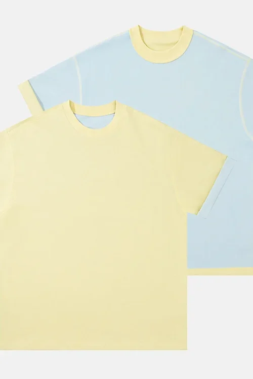 2025 Summer Vintage Style New Two-Tone Reversible Short Sleeve T-Shirt Oversized Loose Drop Shoulder Casual Versatile 300 Gram
