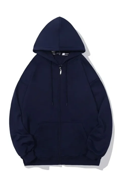 High Quality Metal Zipper Loose Oversized Hoodies Men Full Zip up Cotton Vintage Hoodies