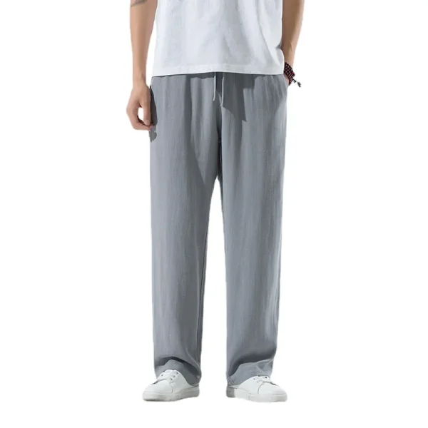 Cotton and Linen Trousers Black Blue Fashion Simple Pants Loose Breathable Daily Formal Trousers Men - Image 4