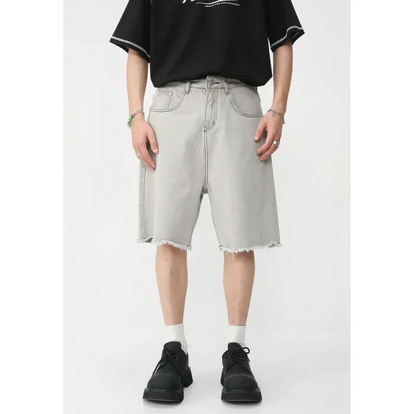 Autumn and Summer New Loose Wide-leg Korean Style Retro Shorts Jeans Men's Size - Image 2