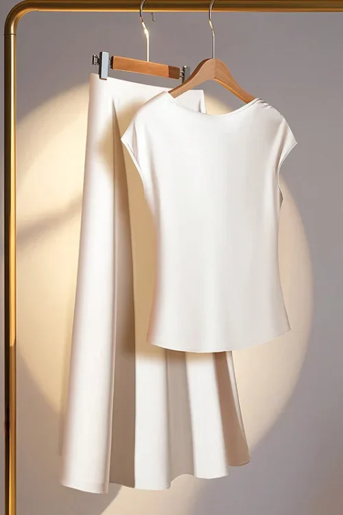 New European and American Style Emulated Silk Short-sleeved Skirt Suit in Summer