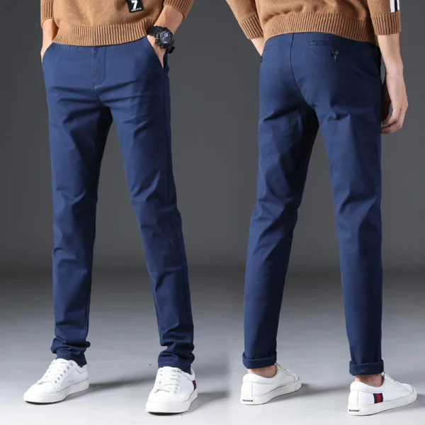 Casual Classic Cotton Soft Light Slim Fit Straight Men Dress Chino Khaki Trousers Pants - Image 5