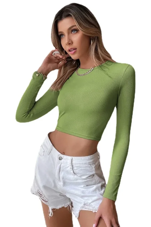 Sexy Backless Casual Slim Knitted Long-Sleeved T-Shirt Top Outer Wear for Summer