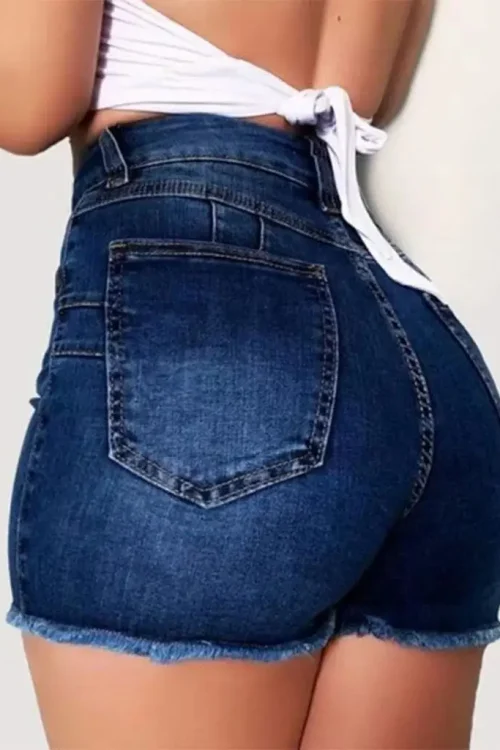 Direct Cross-Border European American Elegant Flowing Denim Shorts Women’s Slim Fit Elastic Shorts Hot-Selling