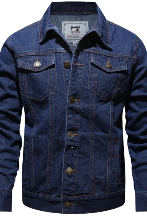 Mens Denim Jean Jacket Trendy Fashion Denim Male Streetwear Jackets Coats Fabric Vintage Denim Knitted Windproof