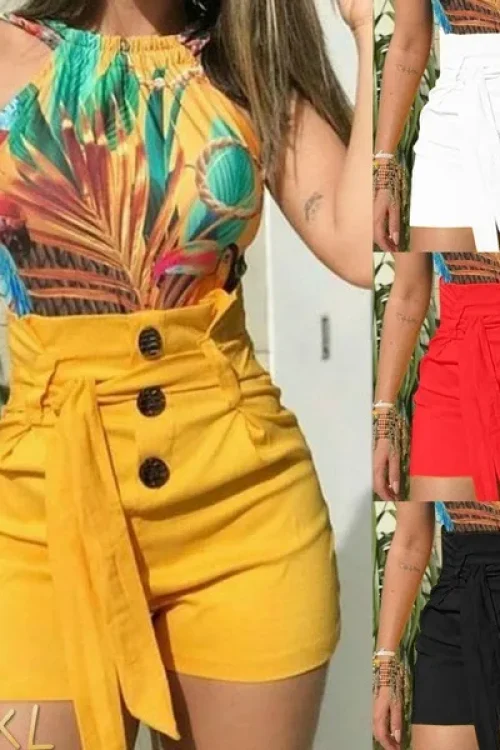 European and American Women’s Casual Slim Fashion Shorts High Waist Belt Beach Shorts Hot Selling