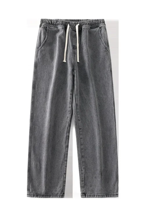 Denim Men’s Summer Thin Loose Straight Tube Elastic Waist Pants Trendy High Street Drape Wide Leg Pants for Men Size