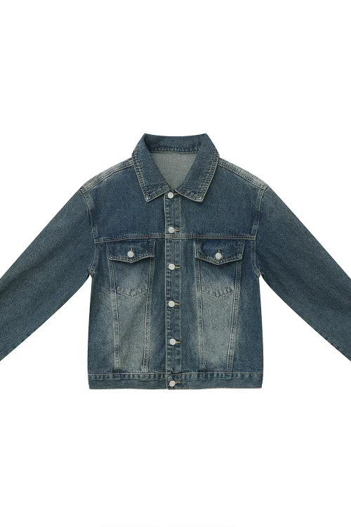 Denim Jacket Men’s Autumn New Retro Style Old Design Loose Denim Jacket Men’s Size