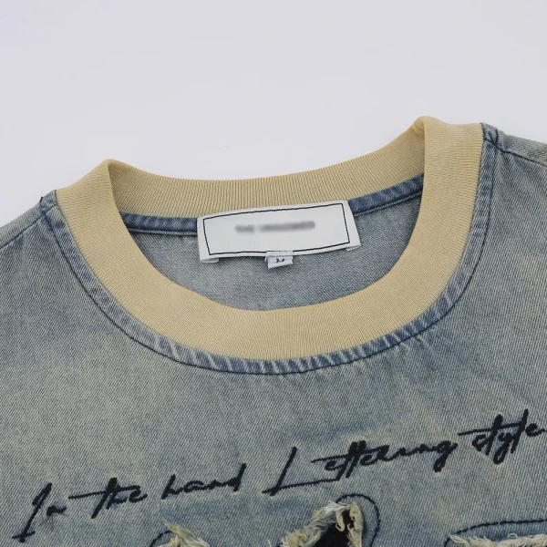 Letter Patch Embroidery Men's T-Shirt for Summer High Street Loose Gradient Color Block O-Neck Casual Short Sleeve T-Shirt - Image 3