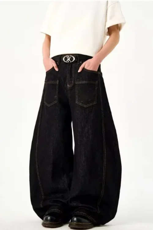 2025 American Retro Unisex Loose Wide Leg Scythe Pants Reversible Embroidered Denim Jeans Casual Curved Knife Summer Winter