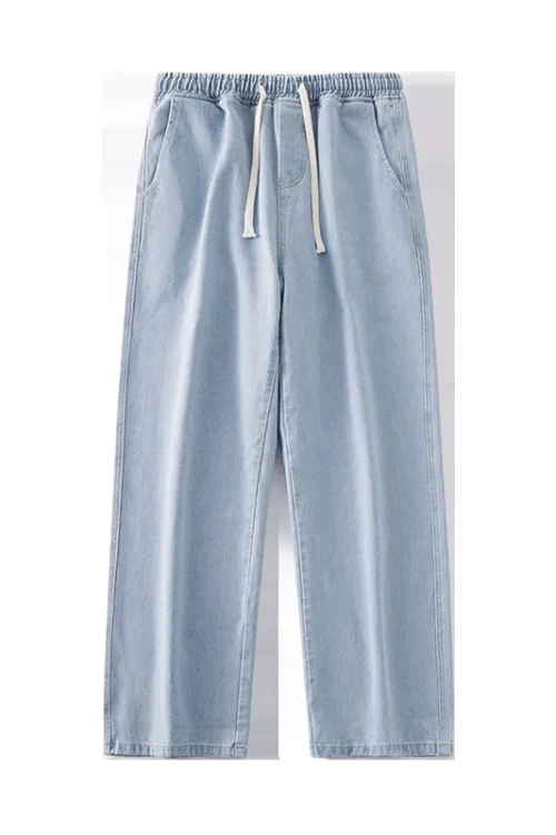 Men’s Jeans Elastic Waist Straight Loose Trousers Spring and Summer New Trend All-match Casual Pants Men’s Trousers
