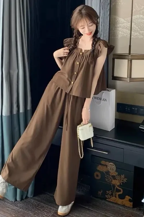 Korean Style Summer Two-Piece Set Casual Linen Youthful Top Shorts 100% Linen Woven Solid Pattern Loose Fit Daily Wear Short