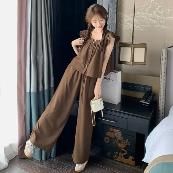 Korean Style Summer Two-Piece Set Casual Linen Youthful Top Shorts 100% Linen Woven Solid Pattern Loose Fit Daily Wear Short