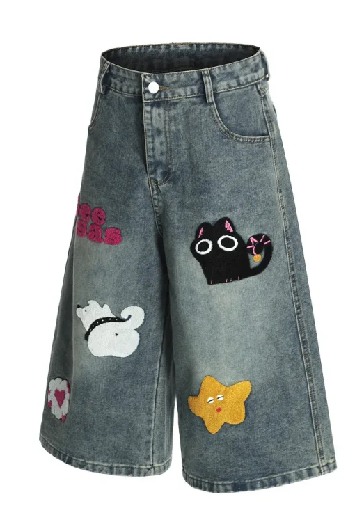 High Quality Summer Blue Raw Edges Hem Denim Shorts Men Jean Shorts Casual Clean Fit Baggy Jorts