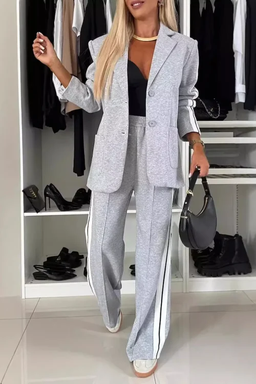 New Elegant Comfortable Women’s Two-Piece Suit Lapel Solid Pattern Set