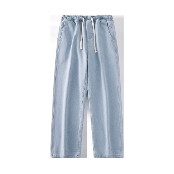 Denim Men's Summer Thin Loose Straight Tube Elastic Waist Pants Trendy High Street Drape Wide Leg Pants for Men Size - Image 3