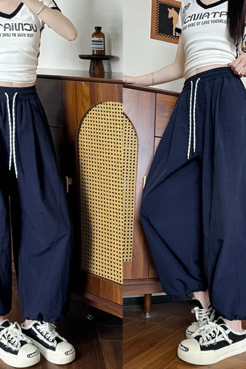 Women’s Summer Thin High-waist Nine-point Balloon Bloomers Casual Wide-leg Sweatpants