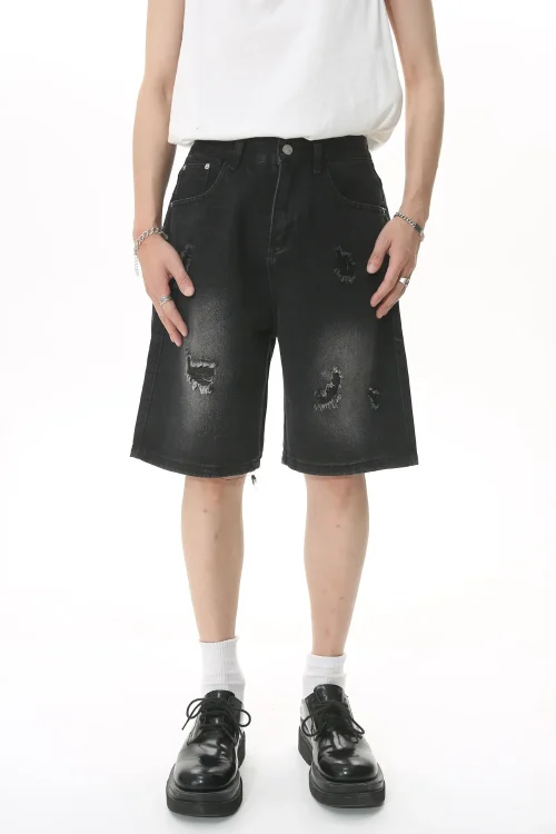 Hot Sale Fashion Baggy Denim Men’s Short Soft Casual Hole Oversized Man’s Jeans for Summer