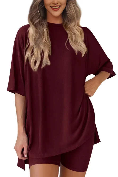 Casual 2-Piece Shorts Set for Women Solid Color Loose Pajamas
