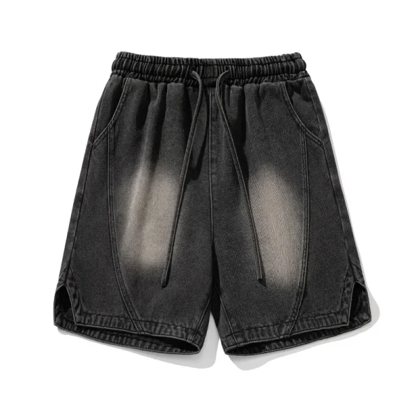 New American Retro Workwear Shorts for Men Five-Point Split Cut Design Washed Vintage Denim Summer Trendy Knitted - Image 6