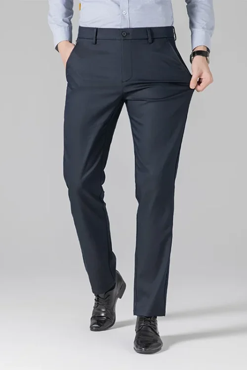 2025 High-End Men’s Business Casual Pants Lyocell Cotton Straight Loose Commuter Trousers Lightweight Flat Front Style Trousers