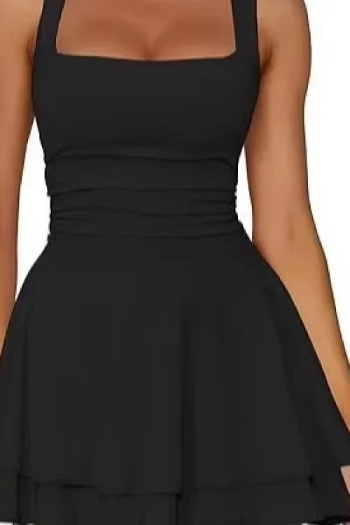 2025 Women’s Mini Casual Dress Hot Selling with Square Neck and Ruched Waist