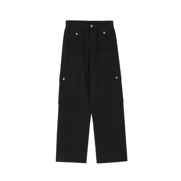 Causal Simple Solid Colors Straight Leg Trousers Multi Pocket Cargo Pants for Men - Image 3