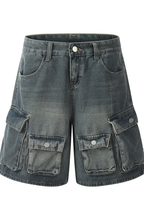 Autumn and Summer New Loose Wide-leg Korean Style Retro Shorts Jeans Men’s Size