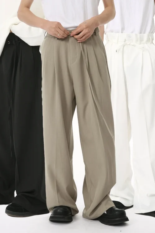 2025 Autumn New Men’s Luxury Korean Casual Pants High-End Pure Color Draped Straight-leg Mid Trendy Loose Dress Pants