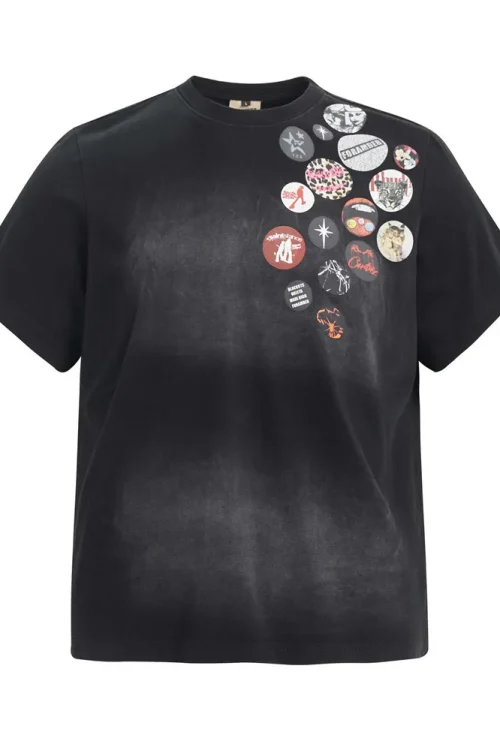 Creative Punk Spray-Painted Old Dirty Design Men’s Casual Trendy Short-Sleeved T-Shirt Pure Cotton Badge Printed Neck Top