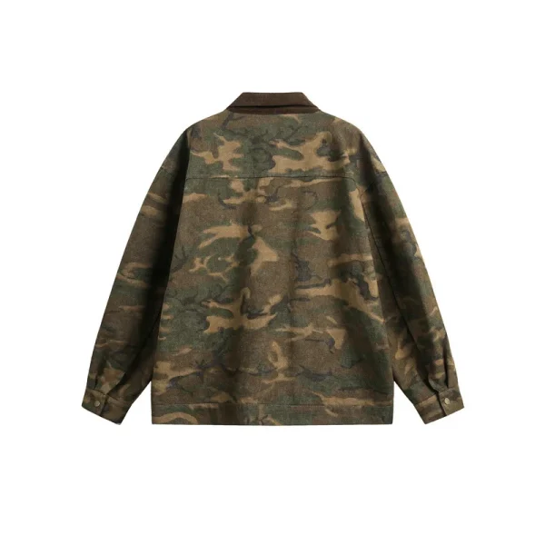 2025 Spring New Japanese Retro Style Unisex Cardigan Trendy Rabbit Fur Lapel Camouflage Jacket Coat Front Zipper Finished - Image 2