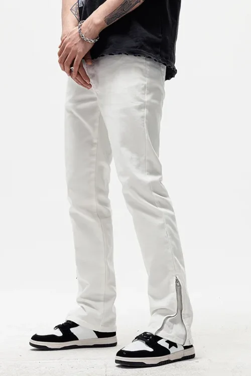 2025 New Trend High Quality Straight Leg Jeans for Men Youth Style Washed Zipper Cuff Slim Fit Casual Denim Pants