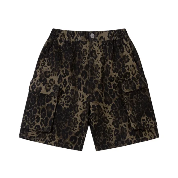 Hot Trendy Men's Summer 100% Cotton Cargo Shorts Leopard Camouflage Multi-Pocket Mid Loose Casual Straight Sports Shorts - Image 5