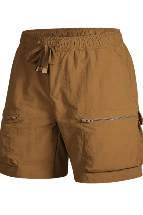 2025 Summer Trendy Men’s Cargo Shorts Elastic Waist Multiple Pockets Mid Waist Casual Straight Loose Fit Wide Leg Shorts