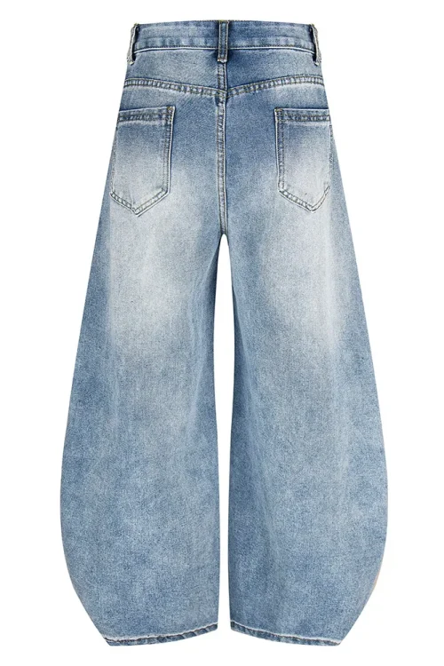 2025 New American Design Scimitar Men’s Jeans Letter-Niche Drape Wide Leg Pants Easiest Match Washed Denim for Autumn/Winter